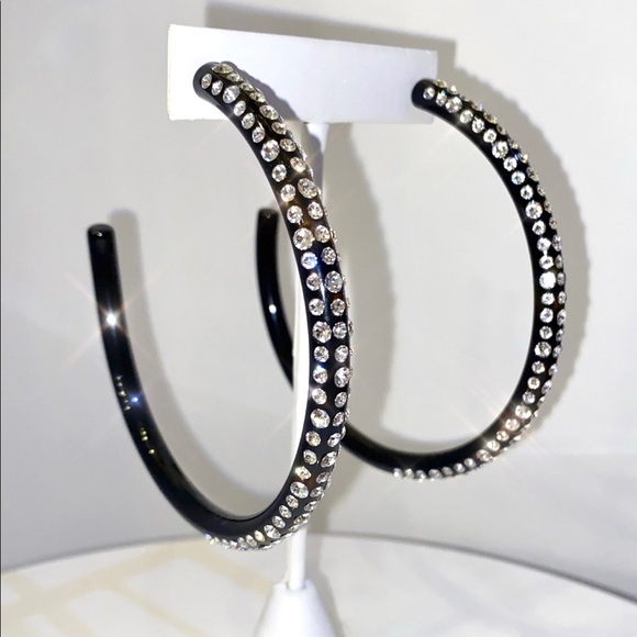 Large Acrylic Hoop Earrings, Oversized 80mm Swarovski Crystal Embellished Hoops - Picture 5 of 15